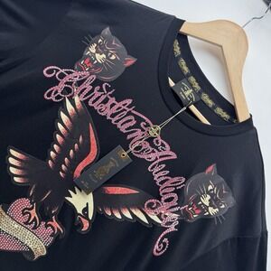 Christian Audigier Shirt Mens XL  Black Panther Eagle Rhinestone Y2K Tee NWT